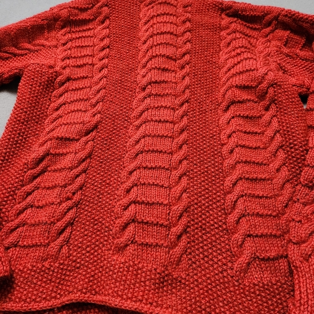 Hand Knit Cable Knit Wool Cardigan Sweater Cardigan Hand Knit Vtg - Picture 9 of 15